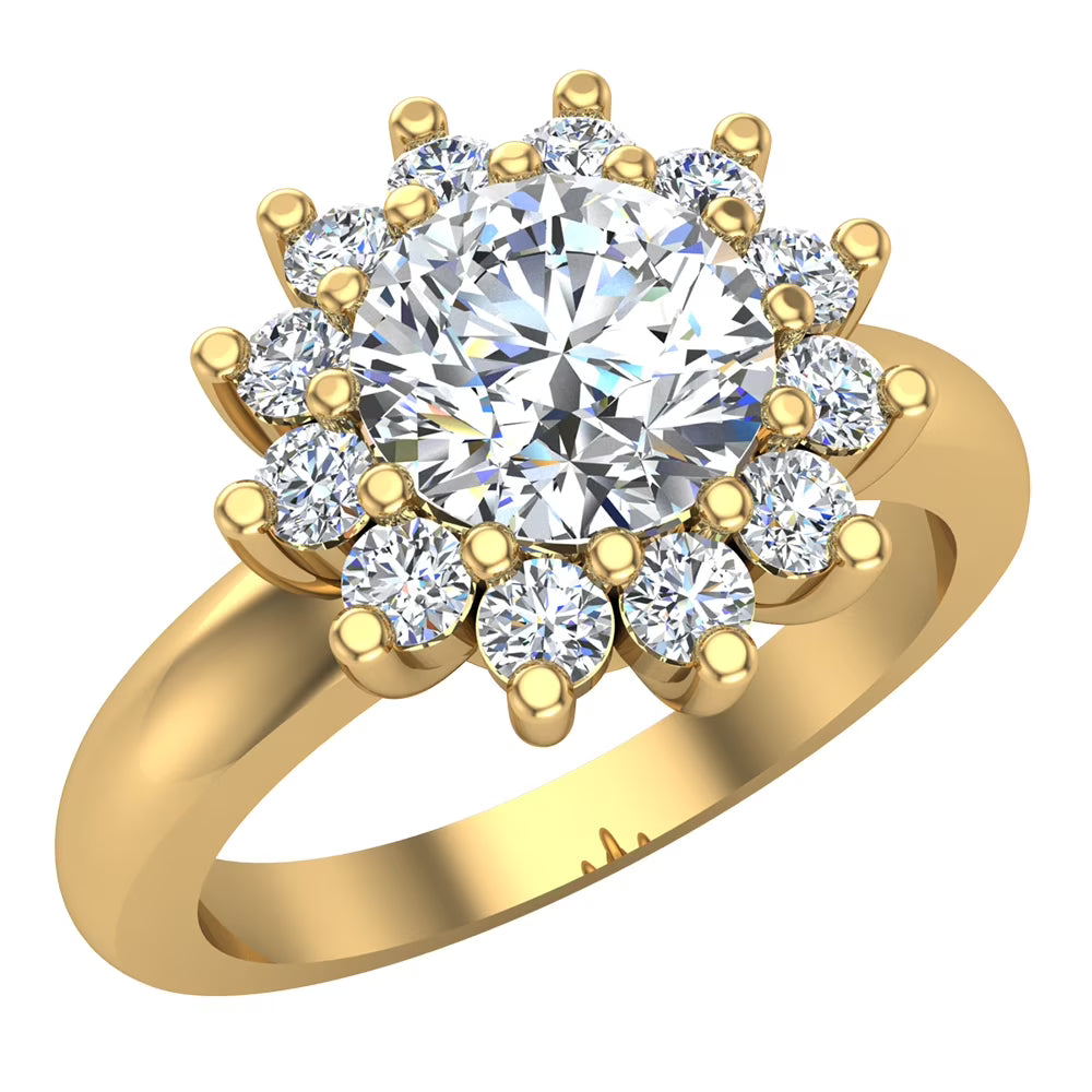 18K Gold Floral Halo Engagement Ring T997