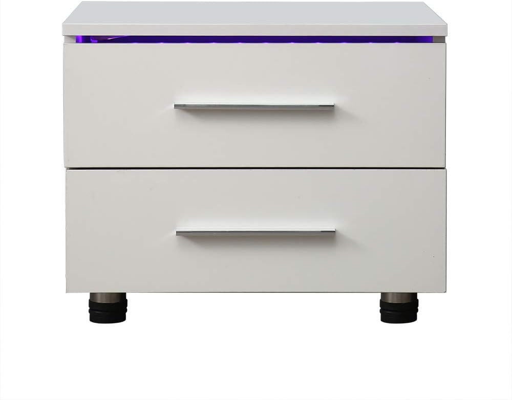 White High Gloss LED Bedside Table with 2 Drawers S4454