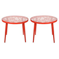 Red Glass Top Aluminum Base End Table Set of 2 B754