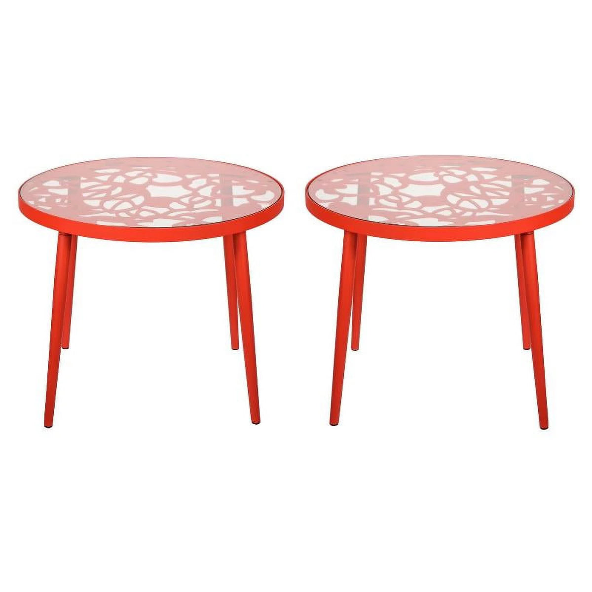Red Glass Top Aluminum Base End Table Set of 2 B754