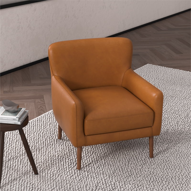 Tan Leather Tufted Accent Armchair Y17350
