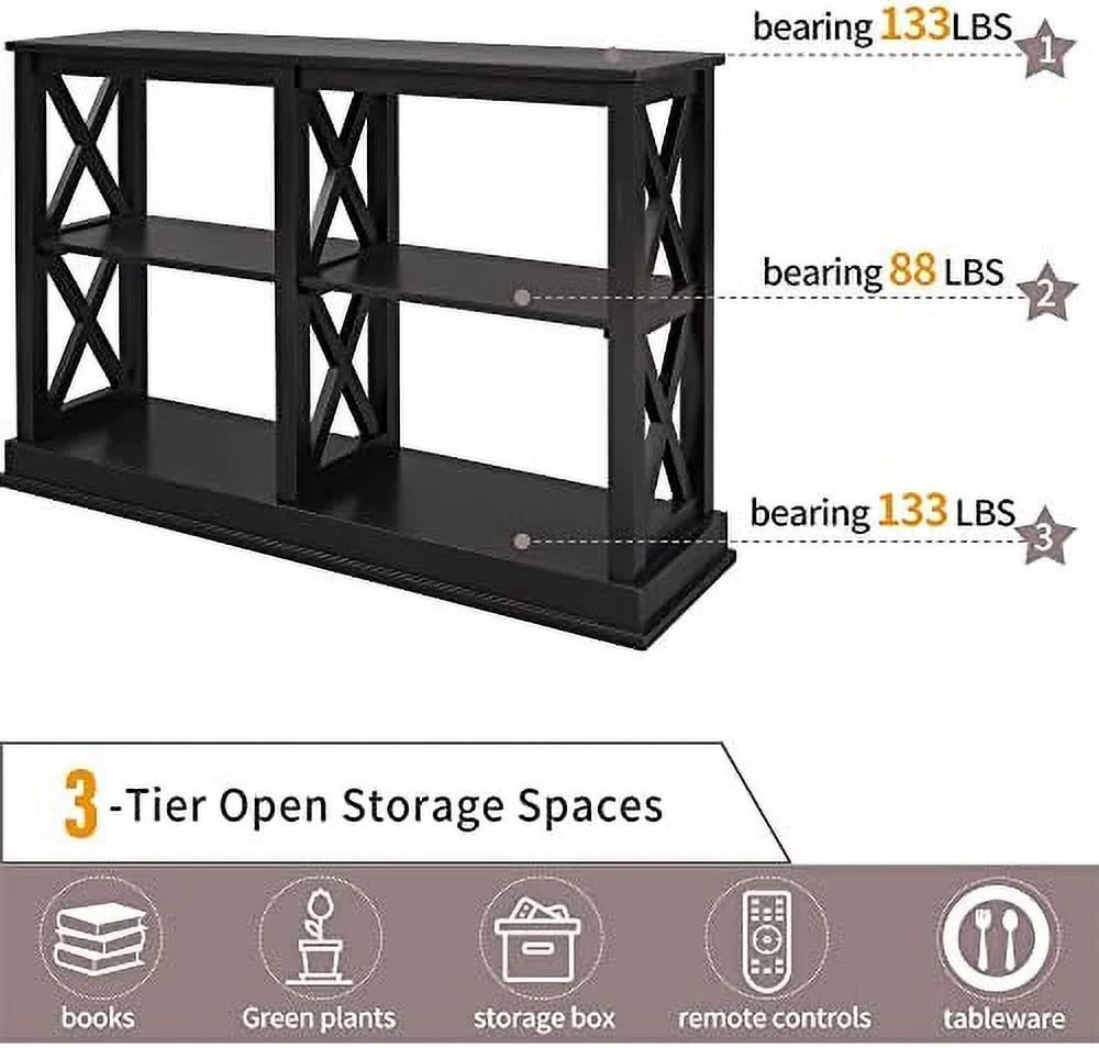 Black 3 Tier Wood Console Table L734