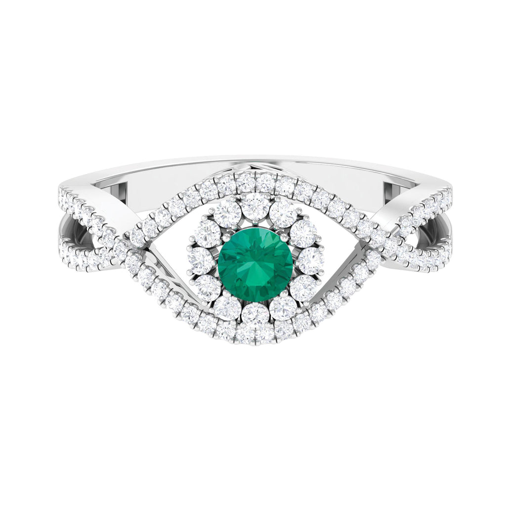 Emerald Crossover Ring with Diamond, 1 CT, 18K White Gold, US 12.50 Y578105