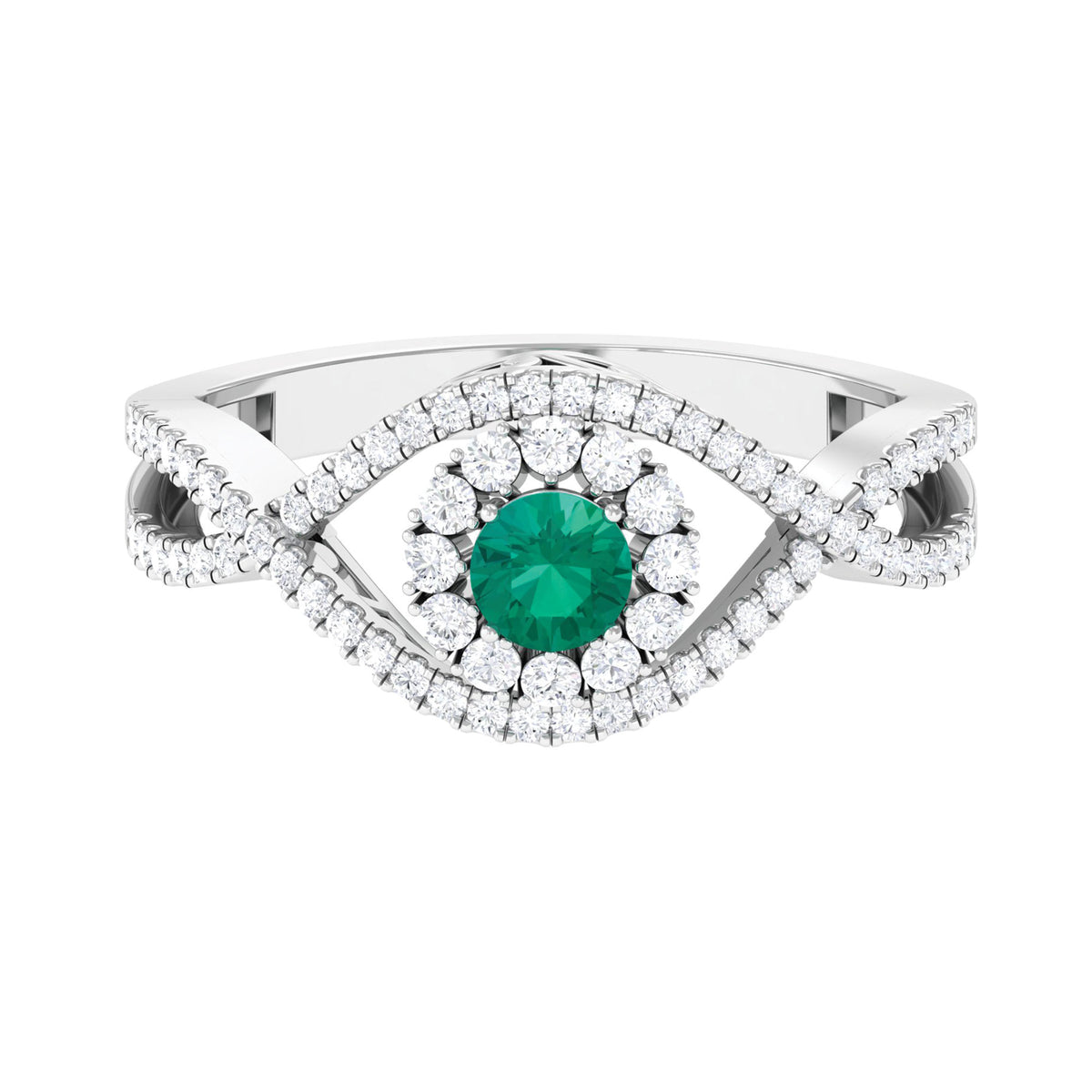 Emerald Crossover Ring with Diamond, 1 CT, 18K White Gold, US 12.50 Y578105