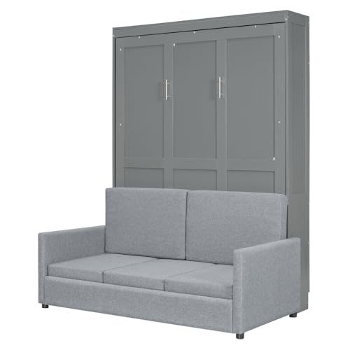 Full Size Grey Murphy Bed with Loveseat Sofa D413