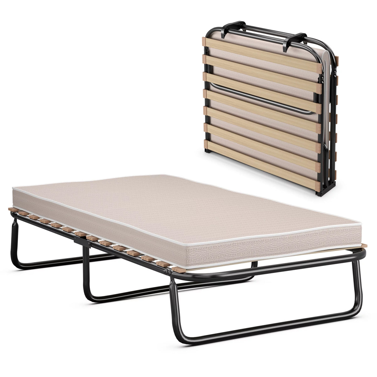 Portable Folding Guest Bed Cot with Memory Foam Mattress Twin Size F629