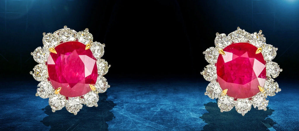 Oval Shape Ruby and Round Diamond Earring K18664