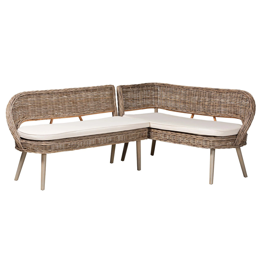 Greywashed Rattan Dining Nook Banquette Set V88085