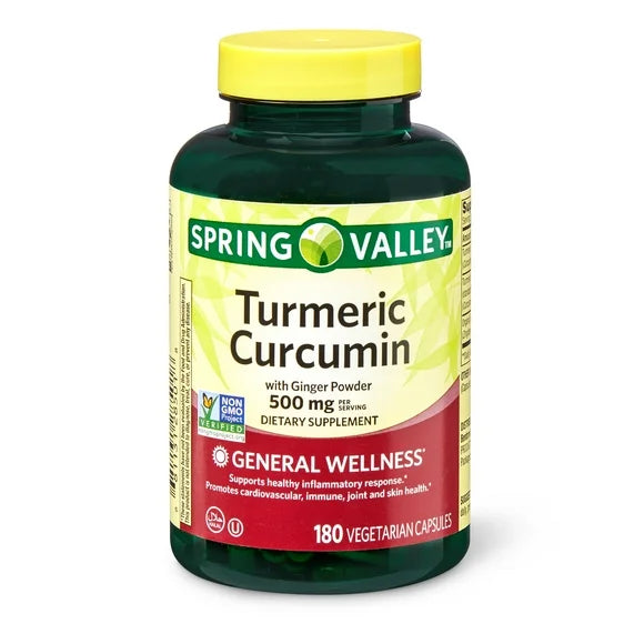 Turmeric Curcumin with Ginger Powder Dietary Supplement, 500 mg, 180 Count W6759