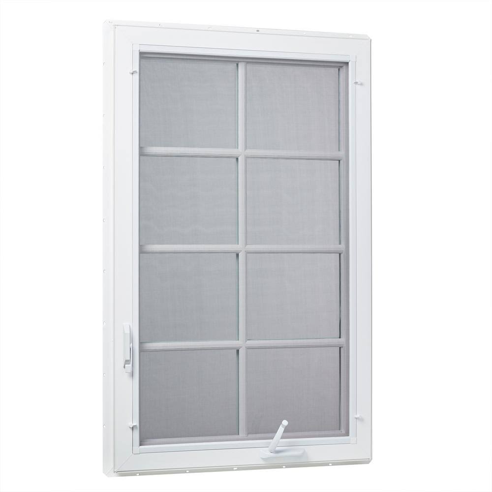 White Vinyl Casement Window with Grids and Screen T2112