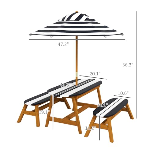 Wooden Kids Table and Benches Set with Umbrella J565713