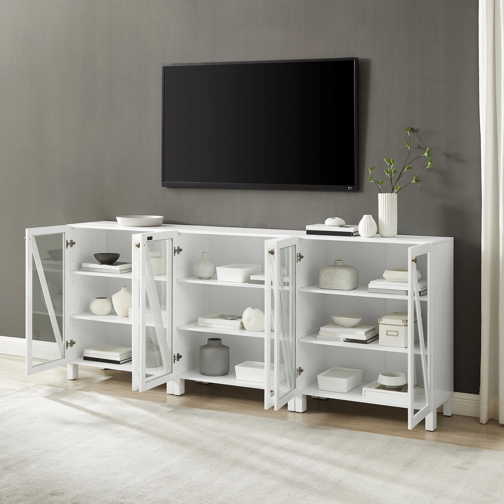 White Wood Media Storage Cabinet Set of 3 Y50652