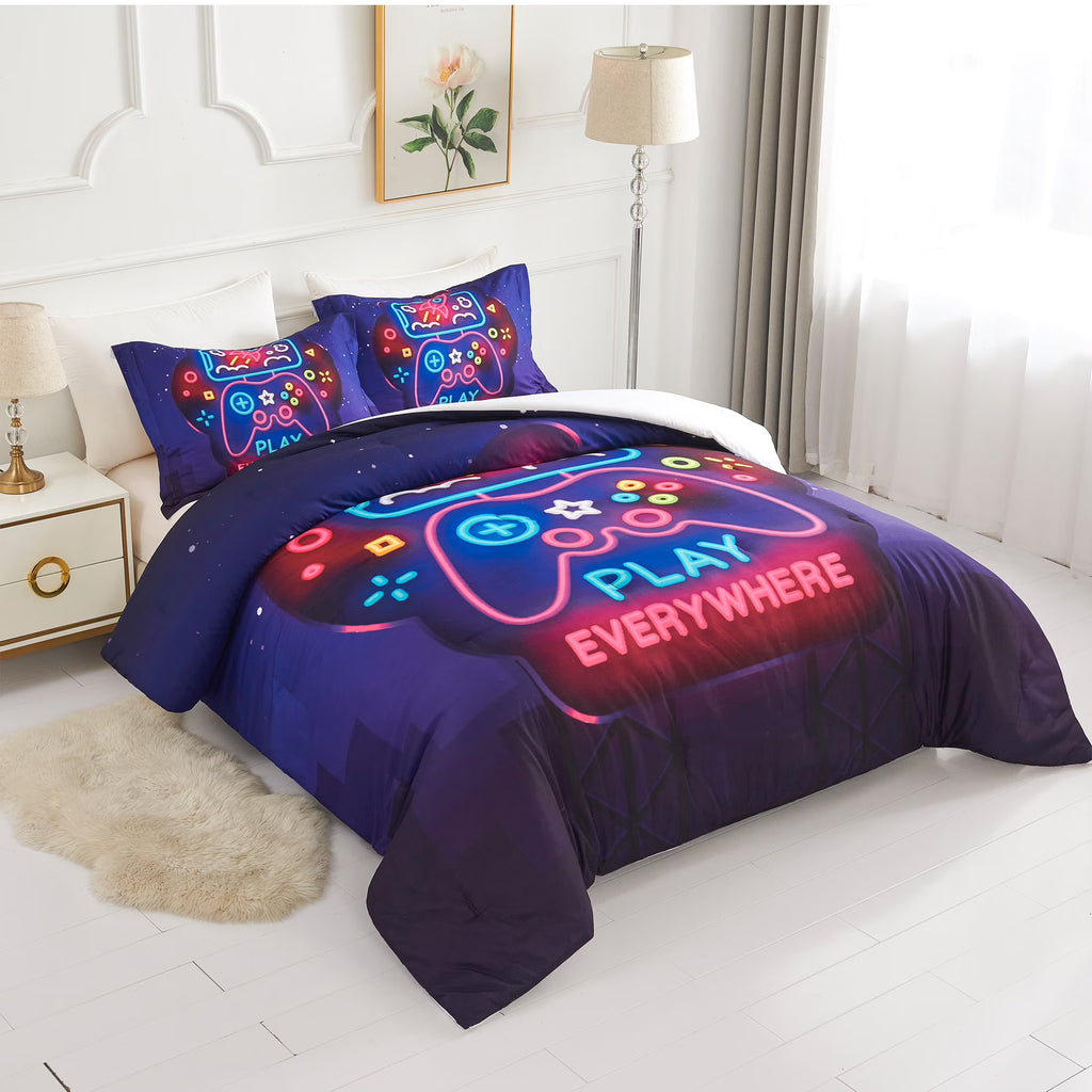 King Size Black Purple 3-Piece Kids Bedding Comforter Set I37073